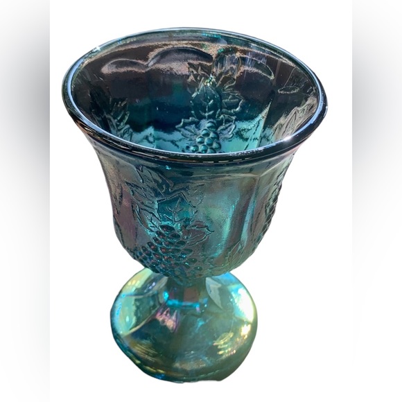 🩸SOLD🩸 1970s Iridescent Harvest Grape Vine Carnival Glass Vintage Globet - Picture 8 of 15